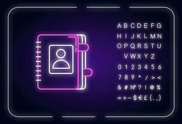 Contact Boek Neon Licht Pictogram Zakenorganisator Met Bladwijzers Directory Voor — Stockvector