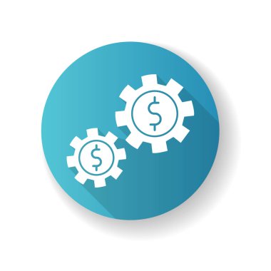 Varlıklar mavi düz dizayn uzun gölge simgesi. İş mekanizması, bütçe yönetimi, finansal yatırımlar. Ekonomi, ticari strateji. Siluet RGB renk çizimi