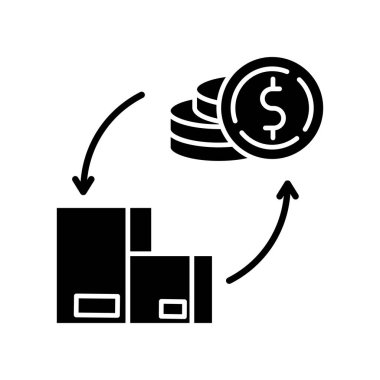 Ödemeler dengesi siyah kabartma simgesi. Maliye, ülke ekonomik işlem kayıtları. Finansal sermaye ve transfer, krediler, yatırımlar. Beyaz uzayda siluet sembolü. Vektör izole illüstrasyonu
