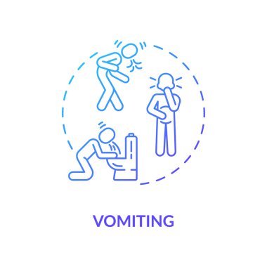 Kusan mavi konsept ikonu. İnsan tuvalette kusuyor. Hazımsızlık çeken bir hasta. Mide ağrısı. Rotavirüs semptomu ince çizgi çizimi. Vektör izole edilmiş RGB renk çizimi