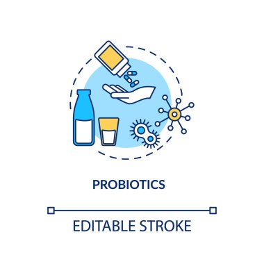 Probiyotik konsept simgesi. Bağırsak florası için iyi bir bakteri. Rotavirüs fikrine yardım etmek için gıda takviyesi. Vektör izole edilmiş RGB renk çizimi. Düzenlenebilir vuruş