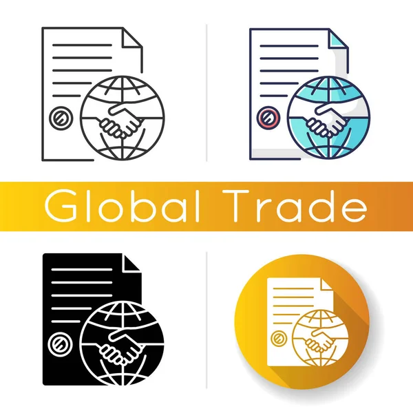 Ikona Międzynarodowej Umowy Handlowej Partnerstwo Praca Zespołowa Współpraca Biznes Handel — Wektor stockowy