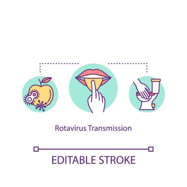 Rotavirus transmission concept icon. Hands and surfaces contaminated with microbes and bacteria idea thin line illustration. Vector isolated outline RGB color drawing. Editable stroke clipart