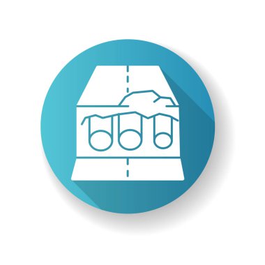 Boru yenileme mavi düz dizayn uzun gölge sembol. Sızıntıyı onarmak için boru kurulumu. Yol inşaatta çalışıyor. İnşaat mühendisliği siperi. Siluet RGB renk çizimi