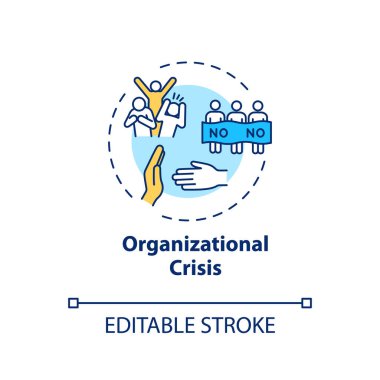Organizasyon krizi konsepti ikonu. Sosyal protesto, sivil huzursuzluk fikri, ince çizgi çizimi. Siyasi grev, şiddetli halk gösterisi. Vektör izole edilmiş RGB renk çizimi. Düzenlenebilir vuruş