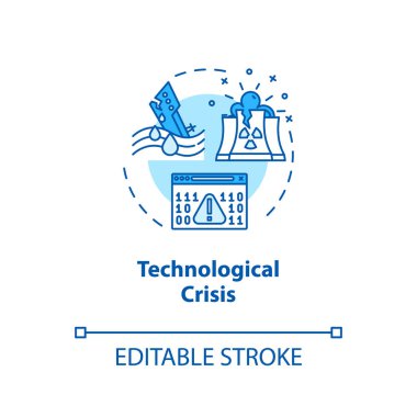 Teknolojik kriz konsepti ikonu. Teknoloji arızası fikri ince çizgi çizimi. Doğal afetler, ekonomik ve sosyal acil durumlar. Vektör izole edilmiş RGB renk çizimi. Düzenlenebilir vuruş