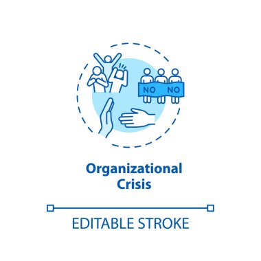 Organizasyon krizi konsepti ikonu. Sosyal protesto, sivil huzursuzluk fikri, ince çizgi çizimi. Siyasi grev, şiddetli halk gösterisi. Vektör izole edilmiş RGB renk çizimi. Düzenlenebilir vuruş