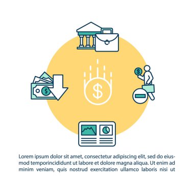 Metinli bankacılık krizi konsepti simgesi. PPT sayfa vektör şablonu. Finansal kurum çöküşü, banka işi, yatırım kaybı. Broşür, dergi, kitapçık tasarım ögesi doğrusal çizimler