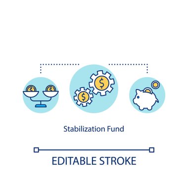 İstikrar fonu konsept simgesi. Finansal kriz yönetimi, önleme fikri ince çizgi çizimi. Ulusal ekonomi bakım mekanizması. Vektör izole edilmiş RGB renk çizimi. Düzenlenebilir vuruş