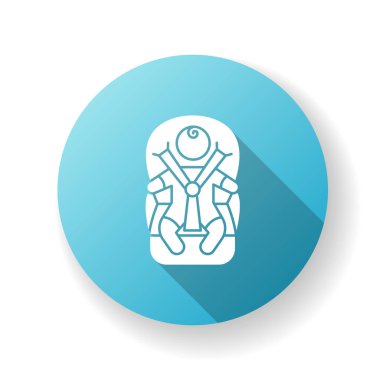 Çocuk taşımacılığı düz tasarım uzun gölge simgesi. Bebek koltuğunda. Çocuğu güvenli bir yere götür. Yeni doğan çocuk için rahat ve güvenli bir yer. Siluet RGB renk çizimi