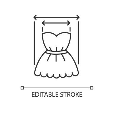 Ürün genişliği piksel mükemmel doğrusal simge. İnce çizgi özelleştirilebilir illüstrasyon. Giysi ölçüsü, terzilik parametreleri kontur sembolü. Vektör izole çizim. Düzenlenebilir vuruş
