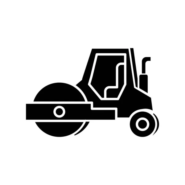 Road Roller Zwart Glyph Pictogram Voertuig Van Het Type Compactor — Stockvector