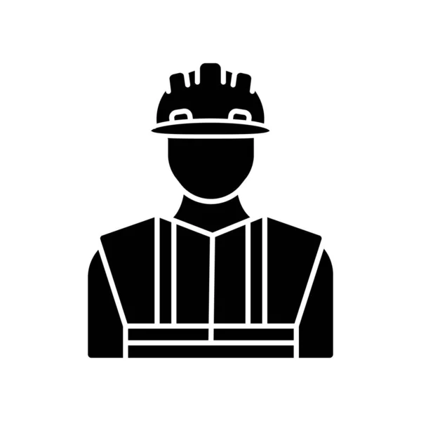 制服の黒いグリフアイコンの労働者 ハードハットの建設業者 男性修理工の安全ヘルメット 専門家のフォアマンとエンジニア 白い空間にシルエットのシンボル ベクトル分離図 — ストックベクタ