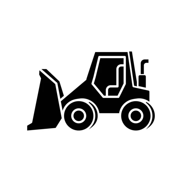 ブルドーザー黒のグリフアイコン 道路は産業用トラックを動作します 地上装填用のドーザー 建設のための掘削機 農業輸送 白い空間にシルエットのシンボル ベクトル分離図 — ストックベクタ