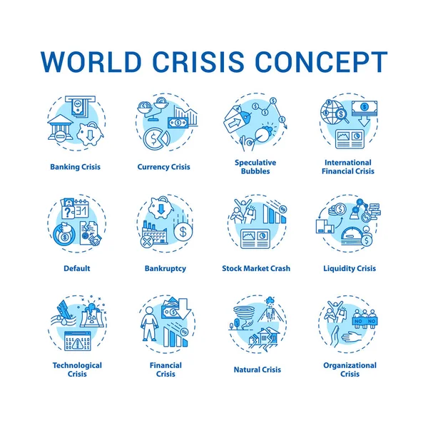Wereld Crisis Concept Iconen Ingesteld Internationale Ramp Situatie Noodgeval Met — Stockvector