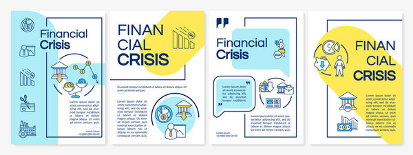 Financial crisis brochure template. Economic problem, currency decline flyer, booklet, leaflet print, cover design with linear icons. Vector layouts for magazines, annual reports, advertising posters