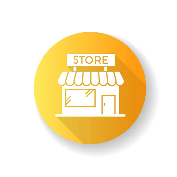 Conveniencia Tienda Amarillo Plano Diseño Largo Sombra Glifo Icono Exterior — Vector de stock