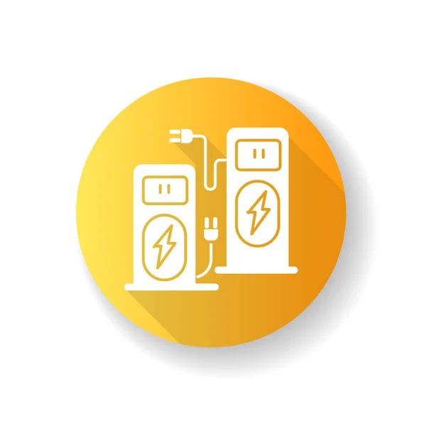 電源充電端子黄色のフラットデザインの長い影のグリフアイコン 車両を充電するセルフサービスのキオスク 代替燃料供給のための蓄積 技術充電器 シルエットRgbカラーイラスト — ストックベクタ