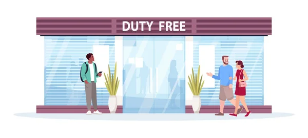 Duty Free Shop Front Halb Flache Vektor Illustration Die Menschen — Stockvektor