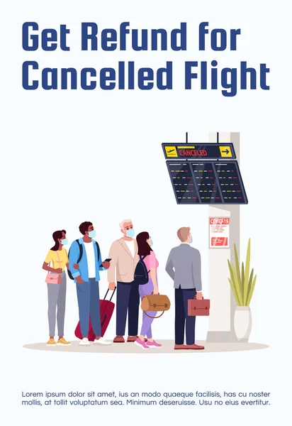 Get Refund Cancelled Flight Poster Template Compensation Ticket Price Commercial — Stock Vector