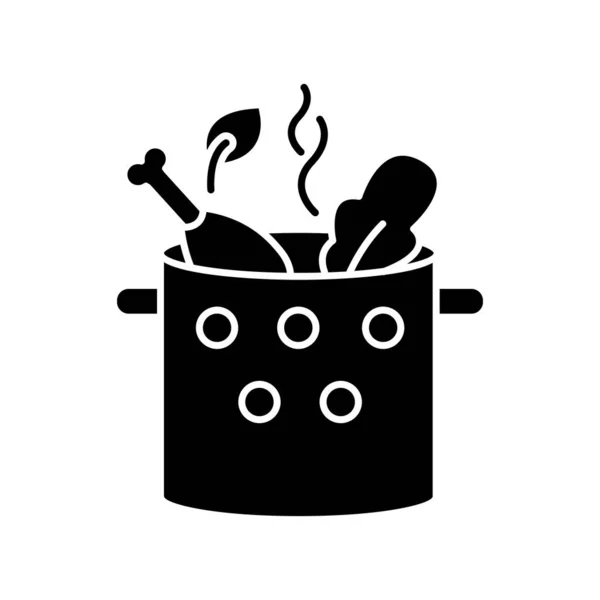 Cuisson Des Aliments Icône Glyphe Noir Soupe Poulet Bouillante Recette — Image vectorielle