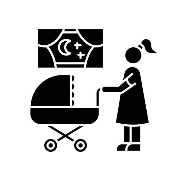 Nachts Kindermädchen Schwarz Glyphen Symbol Mutter Mit Baby Kinderwagen Mutter — Stockvektor