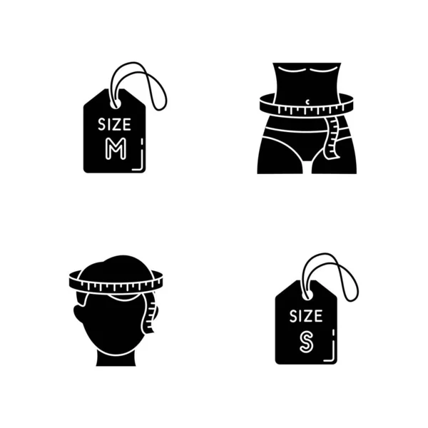Etiquetas Tamaño Medidas Iconos Glifo Negro Establecidos Espacio Blanco Circunferencia — Archivo Imágenes Vectoriales