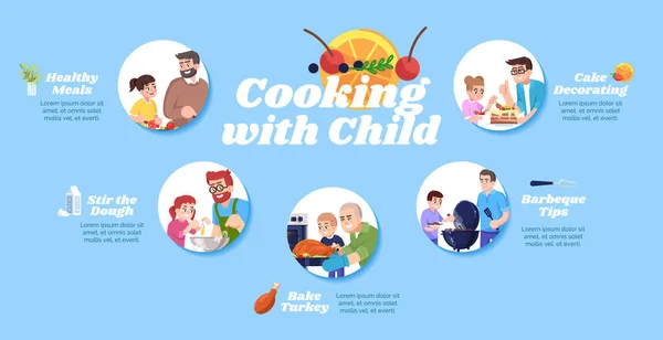 Cuisiner Avec Modèle Infographie Vectorielle Enfant Repas Sains Conseils Barbecue — Image vectorielle