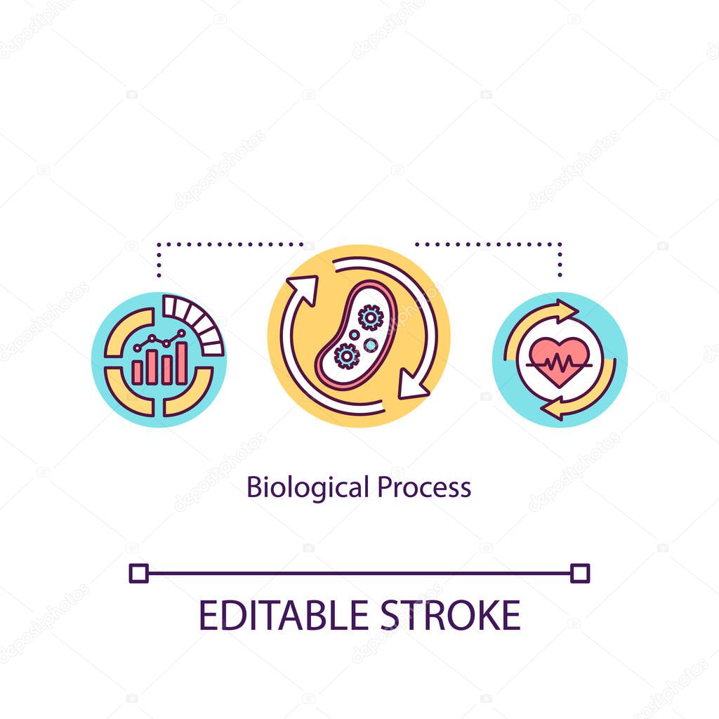 Biological process concept icon. Energy transformation. Life cycle regulation. Live organism organization idea thin line illustration. Vector isolated outline RGB color drawing. Editable stroke