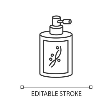 Şişe pikselinde sıvı silikon mükemmel doğrusal ikon. Kavanoz konteynırında spreyli koşullandırıcı. İnce çizgi özelleştirilebilir illüstrasyon. Contour sembolü. Vektör izole çizim. Düzenlenebilir vuruş