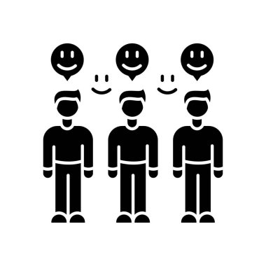 Sadık izleyiciler siyah sembol. Kütle pozitif geri bildirim. Müşteri memnuniyeti. Müşteri onayı. Fikir almak için anket yapın. Beyaz uzayda siluet sembolü. Vektör izole illüstrasyonu