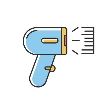 Barkod tarayıcı RGB renk simgesi. Varlık izleme optik yazılımı, veri okuyucu. Barkod tarama ve tanımlama cihazı, süpermarket ekipmanları. İzole vektör illüstrasyonu