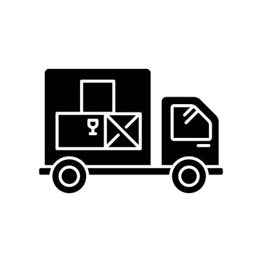 Mal makbuzu siyah kabartma simgesi. Lojistik, dağıtım, mal teslimat servisi. Kargo taşımacılığı, ürün tedariği. Beyaz uzayda siluet sembolü. Vektör izole illüstrasyonu