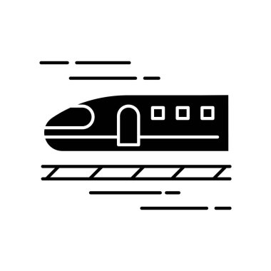 Tren siyah kabartma simgesi. Yüksek hızlı shinkansen. Japon hızlı treni. Hızlı ulaşım. Yolculuk için demiryolu. Turizm taşımacılığı. Beyaz uzayda siluet sembolü. Vektör izole illüstrasyonu