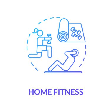 Ev fitness mavisi konsept ikonu. Spor iç mekanda. Evin içinde egzersiz yap. Fiziksel aktivite. Karantina sağlık hizmeti fikri ince çizgi çizimi. Vektör izole edilmiş RGB renk çizimi
