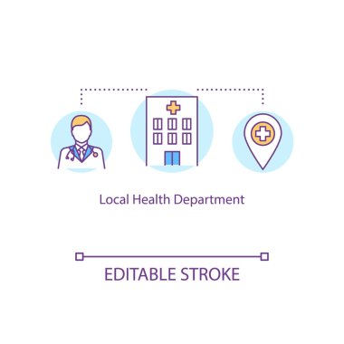 Local health department concept icon. Hospital with doctors. Clinic location. Healthcare center. Quarantine idea thin line illustration. Vector isolated outline RGB color drawing. Editable stroke clipart
