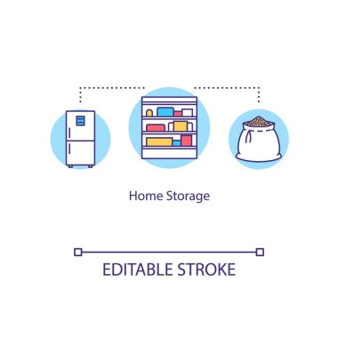 Ev depolama konsepti simgesi. Kiler. Ev içi dolap. Daha büyük, depo. Karantina gıda stoku fikri ince çizgi çizimi. Vektör izole edilmiş RGB renk çizimi. Düzenlenebilir vuruş