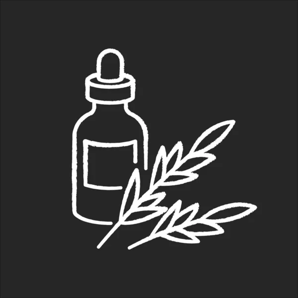Rosmarinöl Kreideweißes Symbol Auf Schwarzem Hintergrund Kräuteressenz Für Die Aromatherapie — Stockvektor