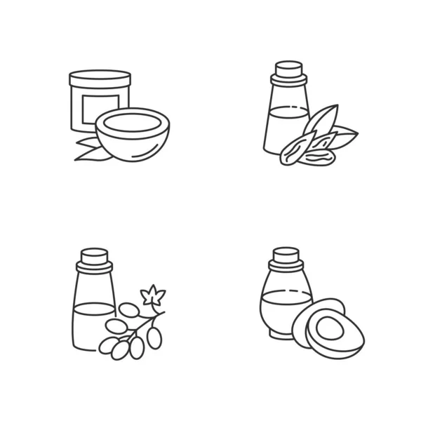Set Icone Lineari Perfette Pixel Oli Capelli Essenza Jojoba Nutrimento — Vettoriale Stock