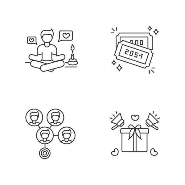 Médias Sociaux Marketing Pixel Parfait Icônes Linéaires Ensemble Gourou Mode — Image vectorielle