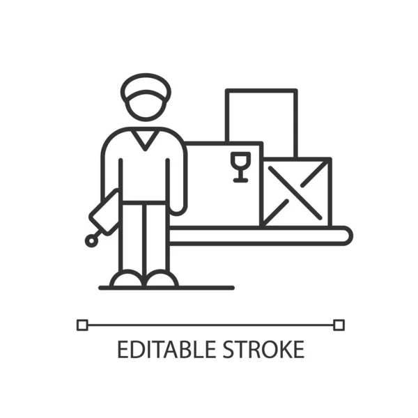 Storekeeper Pixel Perfecte Lineaire Pictogram Pakhuismedewerker Opslag Magazijnmanager Dunne Lijn — Stockvector