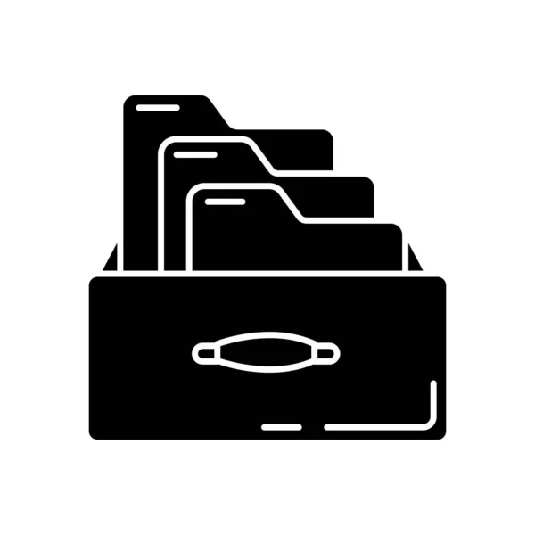 ブッキングカードシステムの黒いグリフアイコン 文書の体系化 データフォルダ 会計書類のアーカイブ 白い空間にシルエットのシンボル ベクトル分離図 — ストックベクタ