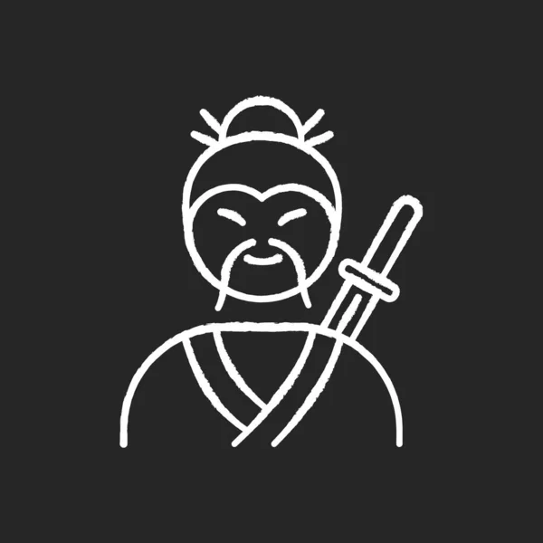 Біла Ікона Самурайської Крейди Чорному Тлі Азійський Боєць Бойових Мистецтв — стоковий вектор