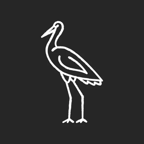 Grue Oiseau Craie Icône Blanche Sur Fond Noir Héron Debout — Image vectorielle