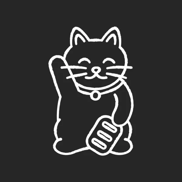黒を基調とした招き猫チョークホワイトのアイコン 福をもたらす日本の伝統的なマスコット 日本の東洋土産 運のためのキティのお守り 絶縁ベクトルチャークボードイラスト — ストックベクタ