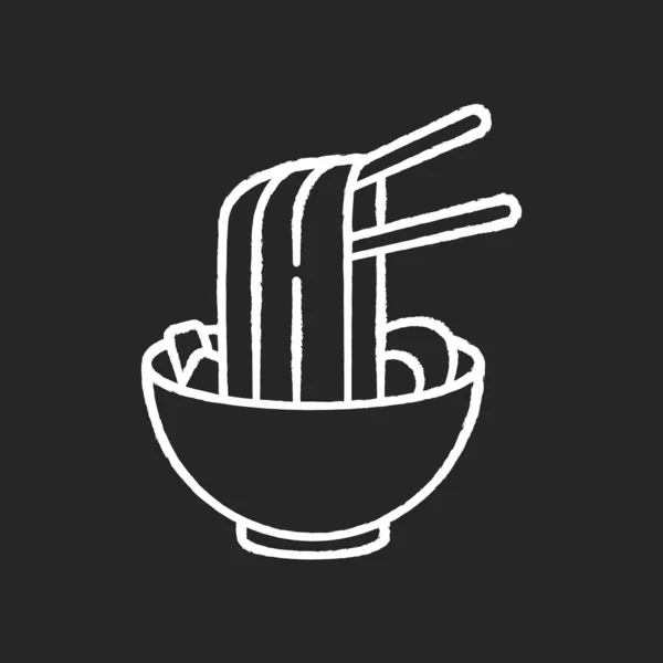 Ramen Chalk White Icon Black Background Instant Noodles Bowl Chopsticks — Stock Vector