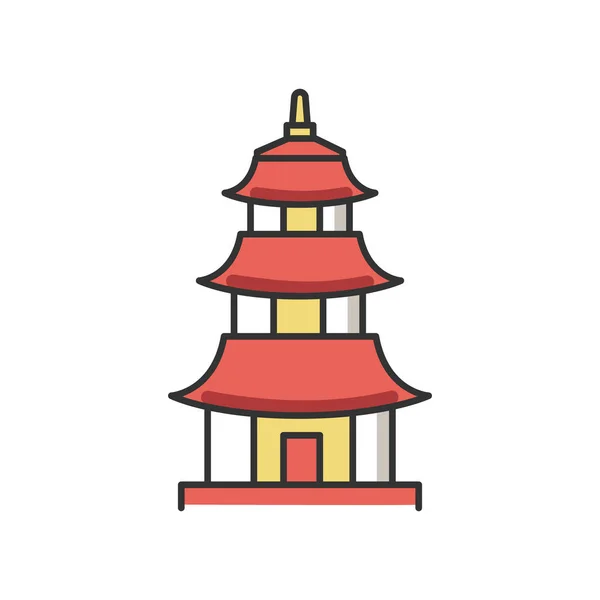 Japán Templom Rgb Színes Ikon Buddhista Pagoda Szerkezet Hagyományos Sintó — Stock Vector