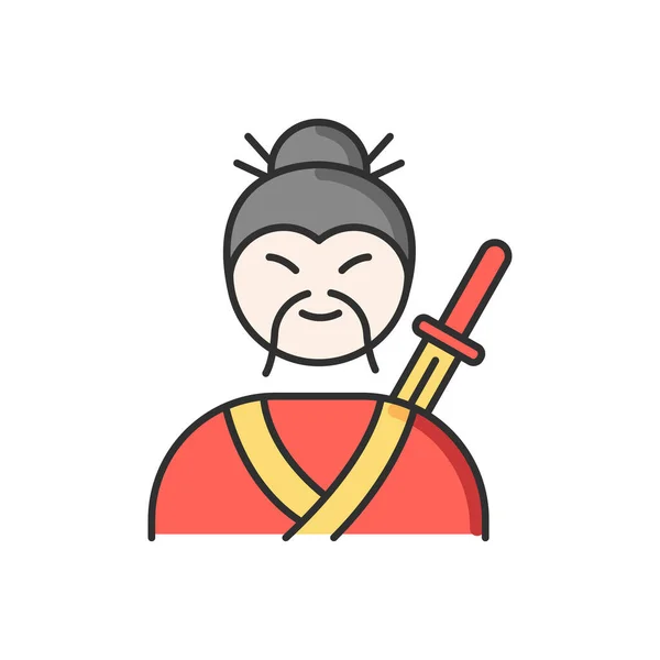 Samurai Icono Color Rgb Peleador Asiático Artes Marciales Viejo Con — Archivo Imágenes Vectoriales