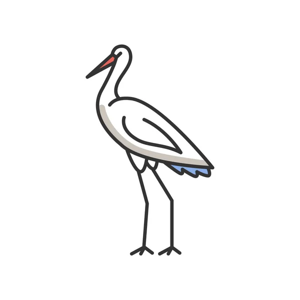 Kranichvogel Rgb Farbsymbol Reiher Pose Elegantes Tier Haltung Japanischer Vogel — Stockvektor