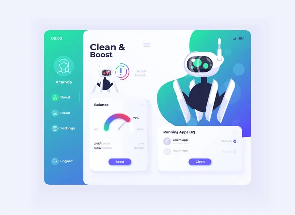 Tablet Arayüz Vektör Şablonunu Temizle Güçlendir Mobil Uygulama Sayfası Gündüz — Stok Vektör